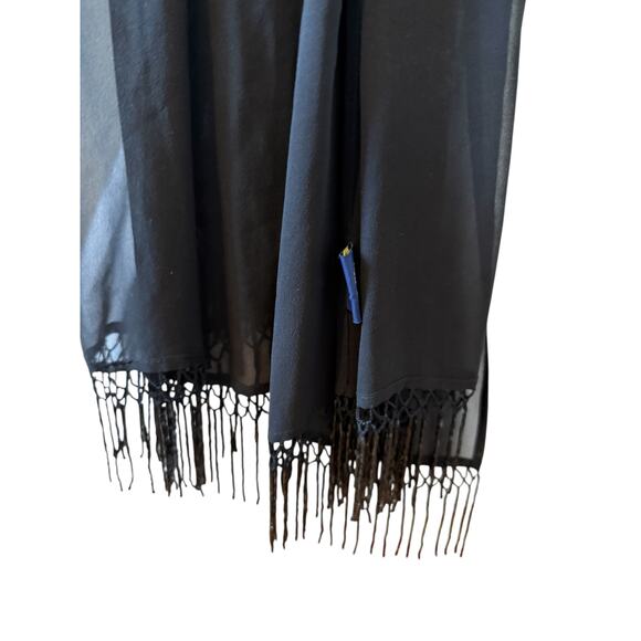 Charter Club Silk chiffon Dressy Scarf Wrap Black Beaded Tassel Detail - Picture 3 of 6